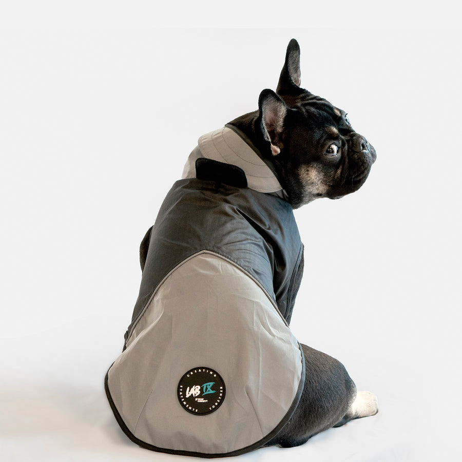 Woof Concept grey windbreaker jacket made in Canada, featuring weather-resistant material and lightweight design, perfect for outdoor activities across Canada.